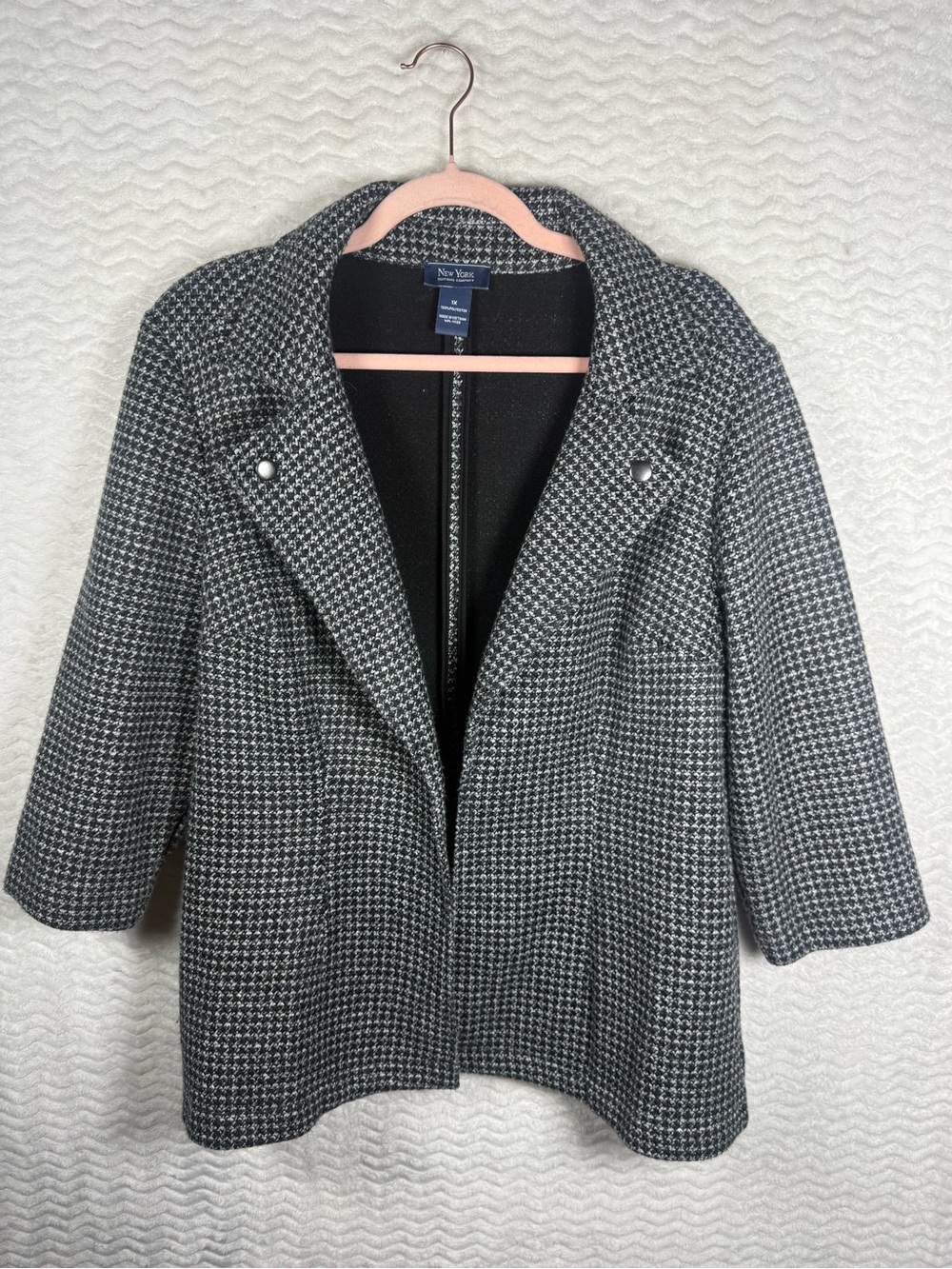 New York clothing Company Black Houndstooth Open-Front Jacket